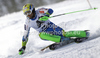 Mitja Valencic of Slovenia skiing in first run of men slalom race of Audi FIS Alpine skiing World cup in Flachau, Austria. Men slalom race of Audi FIS Alpine skiing World cup, which replaced canceled Levi race, was held in Flachau, Austria on Wednesday, 21st of December 2011.
