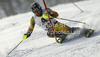 Julien Cousineau of Canada skiing in first run of men slalom race of Audi FIS Alpine skiing World cup in Flachau, Austria. Men slalom race of Audi FIS Alpine skiing World cup, which replaced canceled Levi race, was held in Flachau, Austria on Wednesday, 21st of December 2011.
