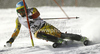 Trevor White of Canada skiing in first run of men slalom race of Audi FIS Alpine skiing World cup in Flachau, Austria. Men slalom race of Audi FIS Alpine skiing World cup, which replaced canceled Levi race, was held in Flachau, Austria on Wednesday, 21st of December 2011.
