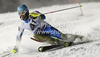 Bernard Vajdic of Slovenia skiing in first run of men slalom race of Audi FIS Alpine skiing World cup in Flachau, Austria. Men slalom race of Audi FIS Alpine skiing World cup, which replaced canceled Levi race, was held in Flachau, Austria on Wednesday, 21st of December 2011.
