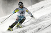 Marcus Sandell of Finland skiing in first run of men slalom race of Audi FIS Alpine skiing World cup in Flachau, Austria. Men slalom race of Audi FIS Alpine skiing World cup, which replaced canceled Levi race, was held in Flachau, Austria on Wednesday, 21st of December 2011.
