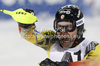 Julien Cousineau of Canada reacts in finish of second run of men slalom race of Audi FIS Alpine skiing World cup in Flachau, Austria. Men slalom race of Audi FIS Alpine skiing World cup, which replaced canceled Levi race, was held in Flachau, Austria on Wednesday, 21st of December 2011.
