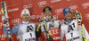 Winner Ivica Kostelic of Croatia (M), second placed Andre Myhrer of Sweden (L) and third placed Cristian Deville of Italy (R) celebrate their medals won in men slalom race of Audi FIS Alpine skiing World cup in Flachau, Austria. Men slalom race of Audi FIS Alpine skiing World cup, which replaced canceled Levi race, was held in Flachau, Austria on Wednesday, 21st of December 2011.
