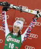 Winner Anna Fenninger of Austria celebrates her medal won in women giant slalom race of Audi FIS Alpine skiing World cup in Lienz, Austria. Women giant slalom race of Audi FIS Alpine skiing World cup was held in Lienz, Austria on Wednesday, 28th of December 2011.
