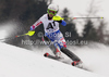 Sandrine Aubert of France skiing in first run of women slalom race of Audi FIS Alpine skiing World cup in Lienz, Austria. Women slalom race of Audi FIS Alpine skiing World cup was held in Lienz, Austria on Thursday, 29th of December 2011.
