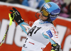 Tanja Poutiainen of Finland reacts in finish of second run of women slalom race of Audi FIS Alpine skiing World cup in Lienz, Austria. Women slalom race of Audi FIS Alpine skiing World cup was held in Lienz, Austria on Thursday, 29th of December 2011.
