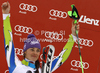 Second placed Tina Maze of Slovenia celebrates her medal won in women slalom race of Audi FIS Alpine skiing World cup in Lienz, Austria. Women slalom race of Audi FIS Alpine skiing World cup was held in Lienz, Austria on Thursday, 29th of December 2011.
