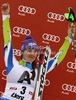 Second placed Tina Maze of Slovenia celebrates her medal won in women slalom race of Audi FIS Alpine skiing World cup in Lienz, Austria. Women slalom race of Audi FIS Alpine skiing World cup was held in Lienz, Austria on Thursday, 29th of December 2011.
