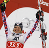 Winner Marlies Schild of Austria celebrates her medal won in women slalom race of Audi FIS Alpine skiing World cup in Lienz, Austria. Women slalom race of Audi FIS Alpine skiing World cup was held in Lienz, Austria on Thursday, 29th of December 2011.
