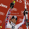 Winner Marlies Schild of Austria celebrates her medal won in women slalom race of Audi FIS Alpine skiing World cup in Lienz, Austria. Women slalom race of Audi FIS Alpine skiing World cup was held in Lienz, Austria on Thursday, 29th of December 2011.
