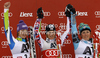 Winner Marlies Schild of Austria (M), second placed Tina Maze of Slovenia (L) and third placed Mikaela Shiffrin of USA (R) celebrate their medals won in women slalom race of Audi FIS Alpine skiing World cup in Lienz, Austria. Women slalom race of Audi FIS Alpine skiing World cup was held in Lienz, Austria on Thursday, 29th of December 2011.

