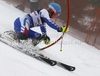 Anne-Sophie Barthet of France skiing in first run of women slalom race of Audi FIS Alpine skiing World cup in Zagreb, Croatia. Women slalom race of Audi FIS Alpine skiing World cup was held on Sljeme above Zagreb, Croatia, on Tuesday, 3rd of January 2012.

