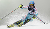 Tanja Poutiainen of Finland skiing in first run of women slalom race of Audi FIS Alpine skiing World cup in Zagreb, Croatia. Women slalom race of Audi FIS Alpine skiing World cup was held on Sljeme above Zagreb, Croatia, on Tuesday, 3rd of January 2012.
