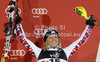 Third placed Michaela Kirchgasser of Austria celebrates her medal won in women slalom race of Audi FIS Alpine skiing World cup in Zagreb, Croatia. Women slalom race of Audi FIS Alpine skiing World cup was held on Sljeme above Zagreb, Croatia, on Tuesday, 3rd of January 2012.
