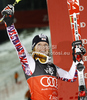 Winner Marlies Schild of Austria celebrates her medal won in women slalom race of Audi FIS Alpine skiing World cup in Zagreb, Croatia. Women slalom race of Audi FIS Alpine skiing World cup was held on Sljeme above Zagreb, Croatia, on Tuesday, 3rd of January 2012.
