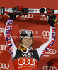 Winner Marlies Schild of Austria celebrates her medal won in women slalom race of Audi FIS Alpine skiing World cup in Zagreb, Croatia. Women slalom race of Audi FIS Alpine skiing World cup was held on Sljeme above Zagreb, Croatia, on Tuesday, 3rd of January 2012.
