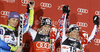 Winner Marlies Schild of Austria (M), second placed Tina Maze of Slovenia (L) and third placed Michaela Kirchgasser of Austria (R) celebrate their medals won in women slalom race of Audi FIS Alpine skiing World cup in Zagreb, Croatia. Women slalom race of Audi FIS Alpine skiing World cup was held on Sljeme above Zagreb, Croatia, on Tuesday, 3rd of January 2012.
