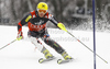 Ivica Kostelic of Croatia skiing in first run of men slalom race of Audi FIS Alpine skiing World cup in Zagreb, Croatia. Men slalom race of Audi FIS Alpine skiing World cup was held on Sljeme above Zagreb, Croatia, on Thursday, 5th of January 2012.
