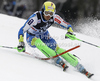 Mitja Valencic of Slovenia skiing in first run of men slalom race of Audi FIS Alpine skiing World cup in Zagreb, Croatia. Men slalom race of Audi FIS Alpine skiing World cup was held on Sljeme above Zagreb, Croatia, on Thursday, 5th of January 2012.
