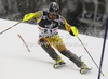 Julien Cousineau of Canada skiing in first run of men slalom race of Audi FIS Alpine skiing World cup in Zagreb, Croatia. Men slalom race of Audi FIS Alpine skiing World cup was held on Sljeme above Zagreb, Croatia, on Thursday, 5th of January 2012.
