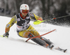 Brad Spence of Canada skiing in first run of men slalom race of Audi FIS Alpine skiing World cup in Zagreb, Croatia. Men slalom race of Audi FIS Alpine skiing World cup was held on Sljeme above Zagreb, Croatia, on Thursday, 5th of January 2012.
