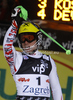 Winner Marcel Hirscher of Austria reacts in finish of second run of men slalom race of Audi FIS Alpine skiing World cup in Zagreb, Croatia. Men slalom race of Audi FIS Alpine skiing World cup was held on Sljeme above Zagreb, Croatia, on Thursday, 5th of January 2012.
