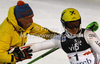 Winner Marcel Hirscher of Austria accepts congratulations from his father Ferdinand in finish of second run of men slalom race of Audi FIS Alpine skiing World cup in Zagreb, Croatia. Men slalom race of Audi FIS Alpine skiing World cup was held on Sljeme above Zagreb, Croatia, on Thursday, 5th of January 2012.
