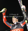 Third placed Ivica Kostelic of Croatia celebrates his medal won in men slalom race of Audi FIS Alpine skiing World cup in Zagreb, Croatia. Men slalom race of Audi FIS Alpine skiing World cup was held on Sljeme above Zagreb, Croatia, on Thursday, 5th of January 2012.
