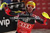 Third placed Ivica Kostelic of Croatia reacts in finish of second run of men slalom race of Audi FIS Alpine skiing World cup in Zagreb, Croatia. Men slalom race of Audi FIS Alpine skiing World cup was held on Sljeme above Zagreb, Croatia, on Thursday, 5th of January 2012.
