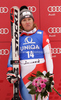 Third placed Fabienne Suter of Switzerland celebrates her medal won in the Women Downhill race of Audi FIS alpine skiing World Cup in Bad Kleinkirchheim, Austria. Women Downhill race of Women Audi FIS Alpine skiing World Cup 2011 / 2012, was held on Saturday, 7th of Januar 2012, on Kaernten _Franz Klammer course in Bad Kleinkirchheim, Austria.
