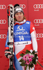 Third placed Fabienne Suter of Switzerland celebrates her medal won in the Women Downhill race of Audi FIS alpine skiing World Cup in Bad Kleinkirchheim, Austria. Women Downhill race of Women Audi FIS Alpine skiing World Cup 2011 / 2012, was held on Saturday, 7th of Januar 2012, on Kaernten _Franz Klammer course in Bad Kleinkirchheim, Austria.
