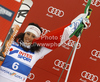 Second placed Federica Brignone of Italy celebrates her medal won in women giant slalom race of Audi FIS Alpine skiing World cup in Kranjska Gora, Slovenia. Traditional Golden fox trophy women giant slalom race of Audi FIS Alpine skiing World cup, which was scheduled to be run in Maribor, Slovenia, was moved to Kranjska Gora, Slovenia, due warm weather and lack of snow in Maribor, and was held in Kranjska Gora, Slovenia, on Saturday, 21st of January 2012.
