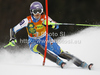 Tina Maze of Slovenia skiing in first run of women slalom race of Audi FIS Alpine skiing World cup in Kranjska Gora, Slovenia. Traditional Golden fox trophy women slalom race of Audi FIS Alpine skiing World cup, which was scheduled to be run in Maribor, Slovenia, was moved to Kranjska Gora, Slovenia, due warm weather and lack of snow in Maribor, and was held in Kranjska Gora, Slovenia, on Sunday, 22nd of January 2012.
