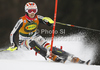 Christina Geiger of Germany skiing in first run of women slalom race of Audi FIS Alpine skiing World cup in Kranjska Gora, Slovenia. Traditional Golden fox trophy women slalom race of Audi FIS Alpine skiing World cup, which was scheduled to be run in Maribor, Slovenia, was moved to Kranjska Gora, Slovenia, due warm weather and lack of snow in Maribor, and was held in Kranjska Gora, Slovenia, on Sunday, 22nd of January 2012.
