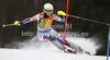 Sandrine Aubert of France skiing in first run of women slalom race of Audi FIS Alpine skiing World cup in Kranjska Gora, Slovenia. Traditional Golden fox trophy women slalom race of Audi FIS Alpine skiing World cup, which was scheduled to be run in Maribor, Slovenia, was moved to Kranjska Gora, Slovenia, due warm weather and lack of snow in Maribor, and was held in Kranjska Gora, Slovenia, on Sunday, 22nd of January 2012.
