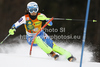 Ilka Stuhec of Slovenia skiing in first run of women slalom race of Audi FIS Alpine skiing World cup in Kranjska Gora, Slovenia. Traditional Golden fox trophy women slalom race of Audi FIS Alpine skiing World cup, which was scheduled to be run in Maribor, Slovenia, was moved to Kranjska Gora, Slovenia, due warm weather and lack of snow in Maribor, and was held in Kranjska Gora, Slovenia, on Sunday, 22nd of January 2012.
