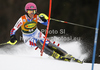 Marion Bertrand of France skiing in first run of women slalom race of Audi FIS Alpine skiing World cup in Kranjska Gora, Slovenia. Traditional Golden fox trophy women slalom race of Audi FIS Alpine skiing World cup, which was scheduled to be run in Maribor, Slovenia, was moved to Kranjska Gora, Slovenia, due warm weather and lack of snow in Maribor, and was held in Kranjska Gora, Slovenia, on Sunday, 22nd of January 2012.
