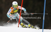 Merle Soppela of Finland skiing in first run of women slalom race of Audi FIS Alpine skiing World cup in Kranjska Gora, Slovenia. Traditional Golden fox trophy women slalom race of Audi FIS Alpine skiing World cup, which was scheduled to be run in Maribor, Slovenia, was moved to Kranjska Gora, Slovenia, due warm weather and lack of snow in Maribor, and was held in Kranjska Gora, Slovenia, on Sunday, 22nd of January 2012.

