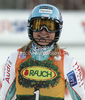 Tanja Poutiainen of Finland reacts in finish of first run of women slalom race of Audi FIS Alpine skiing World cup in Kranjska Gora, Slovenia. Traditional Golden fox trophy women slalom race of Audi FIS Alpine skiing World cup, which was scheduled to be run in Maribor, Slovenia, was moved to Kranjska Gora, Slovenia, due warm weather and lack of snow in Maribor, and was held in Kranjska Gora, Slovenia, on Sunday, 22nd of January 2012.
