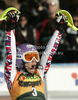 Winner Michaela Kirchgasser of Austria reacts in finish of second run of women slalom race of Audi FIS Alpine skiing World cup in Kranjska Gora, Slovenia. Traditional Golden fox trophy women slalom race of Audi FIS Alpine skiing World cup, which was scheduled to be run in Maribor, Slovenia, was moved to Kranjska Gora, Slovenia, due warm weather and lack of snow in Maribor, and was held in Kranjska Gora, Slovenia, on Sunday, 22nd of January 2012.
