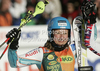Second placed Tanja Poutiainen of Finland reacts in finish of second run of women slalom race of Audi FIS Alpine skiing World cup in Kranjska Gora, Slovenia. Traditional Golden fox trophy women slalom race of Audi FIS Alpine skiing World cup, which was scheduled to be run in Maribor, Slovenia, was moved to Kranjska Gora, Slovenia, due warm weather and lack of snow in Maribor, and was held in Kranjska Gora, Slovenia, on Sunday, 22nd of January 2012.

