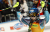 Second pleced Tanja Poutiainen of Finland reacts in finish of second run of women slalom race of Audi FIS Alpine skiing World cup in Kranjska Gora, Slovenia. Traditional Golden fox trophy women slalom race of Audi FIS Alpine skiing World cup, which was scheduled to be run in Maribor, Slovenia, was moved to Kranjska Gora, Slovenia, due warm weather and lack of snow in Maribor, and was held in Kranjska Gora, Slovenia, on Sunday, 22nd of January 2012.
