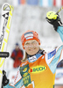 Second placed Tanja Poutiainen of Finland celebrates her medal won in women slalom race of Audi FIS Alpine skiing World cup in Kranjska Gora, Slovenia. Traditional Golden fox trophy women slalom race of Audi FIS Alpine skiing World cup, which was scheduled to be run in Maribor, Slovenia, was moved to Kranjska Gora, Slovenia, due warm weather and lack of snow in Maribor, and was held in Kranjska Gora, Slovenia, on Sunday, 22nd of January 2012.
