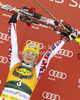 Winner Michaela Kirchgasser of Austria celebrates her medal won in women slalom race of Audi FIS Alpine skiing World cup in Kranjska Gora, Slovenia. Traditional Golden fox trophy women slalom race of Audi FIS Alpine skiing World cup, which was scheduled to be run in Maribor, Slovenia, was moved to Kranjska Gora, Slovenia, due warm weather and lack of snow in Maribor, and was held in Kranjska Gora, Slovenia, on Sunday, 22nd of January 2012.
