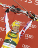 Winner Michaela Kirchgasser of Austria celebrates her medal won in women slalom race of Audi FIS Alpine skiing World cup in Kranjska Gora, Slovenia. Traditional Golden fox trophy women slalom race of Audi FIS Alpine skiing World cup, which was scheduled to be run in Maribor, Slovenia, was moved to Kranjska Gora, Slovenia, due warm weather and lack of snow in Maribor, and was held in Kranjska Gora, Slovenia, on Sunday, 22nd of January 2012.
