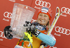 Golden Fox trophy overall winner Tanja Poutiainen of Finland celebrates her medal won in women slalom race of Audi FIS Alpine skiing World cup in Kranjska Gora, Slovenia. Traditional Golden fox trophy women slalom race of Audi FIS Alpine skiing World cup, which was scheduled to be run in Maribor, Slovenia, was moved to Kranjska Gora, Slovenia, due warm weather and lack of snow in Maribor, and was held in Kranjska Gora, Slovenia, on Sunday, 22nd of January 2012.
