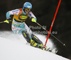 Tanja Poutiainen of Finland skiing in first run of women slalom race of Audi FIS Alpine skiing World cup in Kranjska Gora, Slovenia. Traditional Golden fox trophy women slalom race of Audi FIS Alpine skiing World cup, which was scheduled to be run in Maribor, Slovenia, was moved to Kranjska Gora, Slovenia, due warm weather and lack of snow in Maribor, and was held in Kranjska Gora, Slovenia, on Sunday, 22nd of January 2012.
