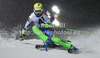 Mitja Valencic of Slovenia skiing in first run of men slalom race of Audi FIS Alpine skiing World cup in Schladming, Austria. Traditional The Nightrace, men slalom race of Audi FIS Alpine skiing World cup, was held in Schladming, Austria, on Tuesday, 24th of January 2012.
