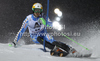 Axel Baeck of Sweden skiing in first run of men slalom race of Audi FIS Alpine skiing World cup in Schladming, Austria. Traditional The Nightrace, men slalom race of Audi FIS Alpine skiing World cup, was held in Schladming, Austria, on Tuesday, 24th of January 2012.

