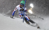 Maxime Tissot of France skiing in first run of men slalom race of Audi FIS Alpine skiing World cup in Schladming, Austria. Traditional The Nightrace, men slalom race of Audi FIS Alpine skiing World cup, was held in Schladming, Austria, on Tuesday, 24th of January 2012.
